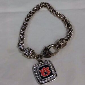 Auburn University Tigers Game Day Bracelet - Chunky Silver Chain & Crystal Charm